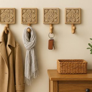4 Decorative Wooden Hooks Entryway Coat Scarf Key Hanger Organizers